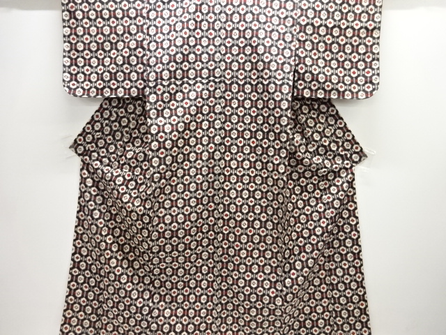 大正ロマン　幾何学模様織り出し銘仙着物アンサンブル